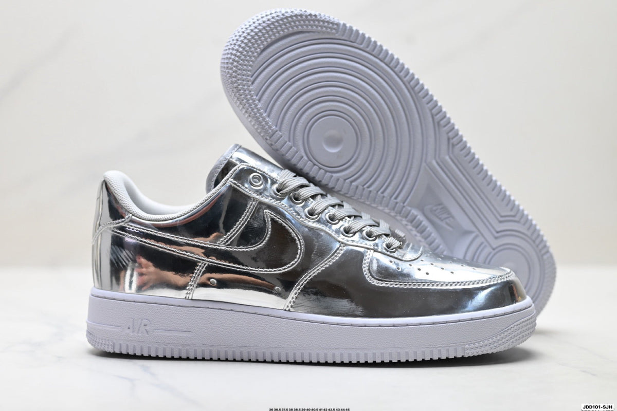 Nike Air Force 1 Low Metallic Silver Unisex Sneakers Style 16