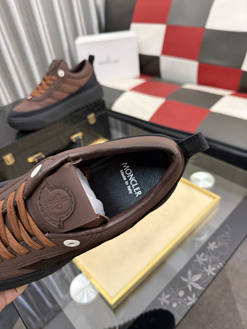 Moncler Men's Dark Brown and Black Low-Top Sneakers