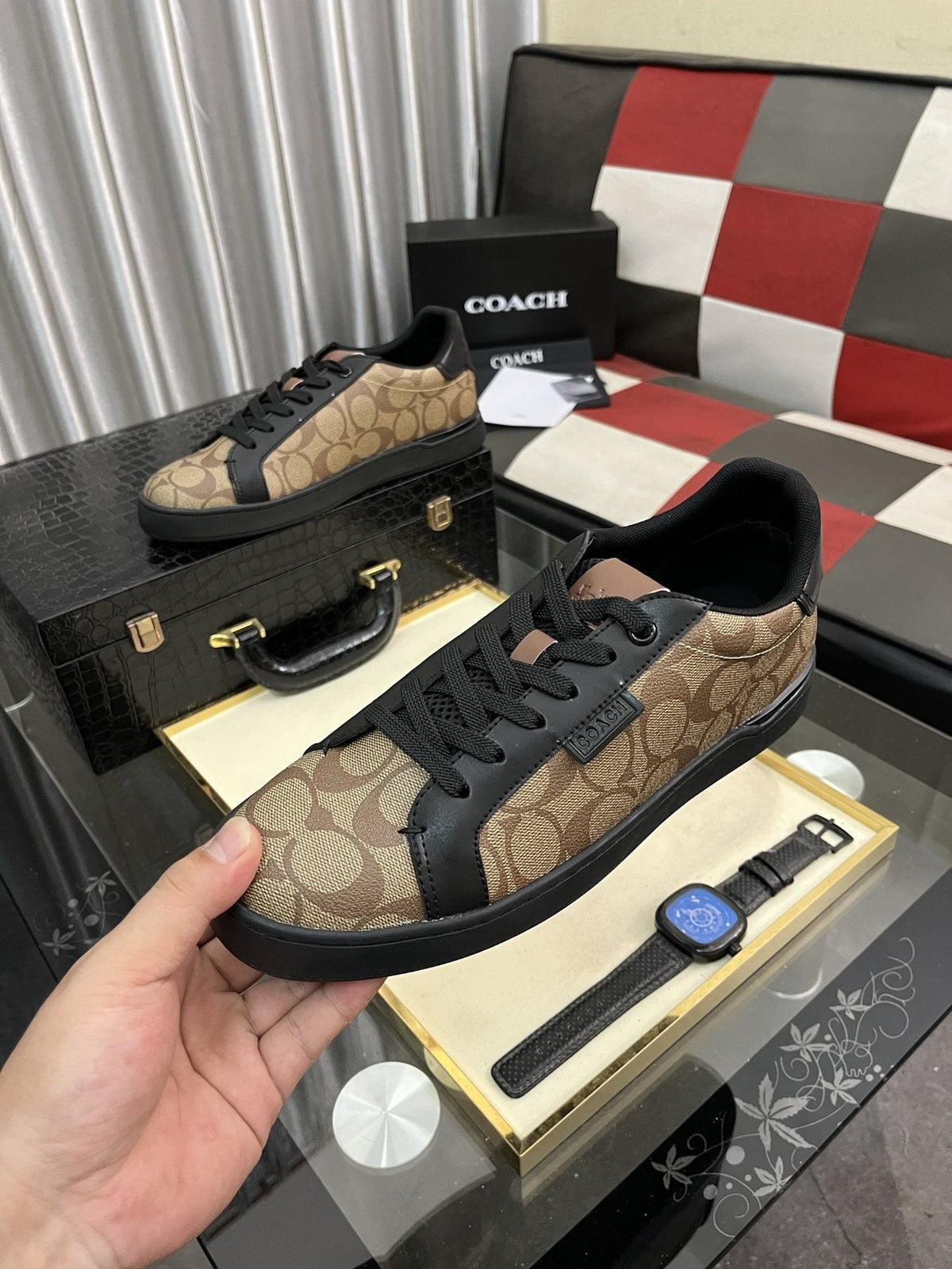 Coach Brown and Black Patterned Low-Top Sneakers