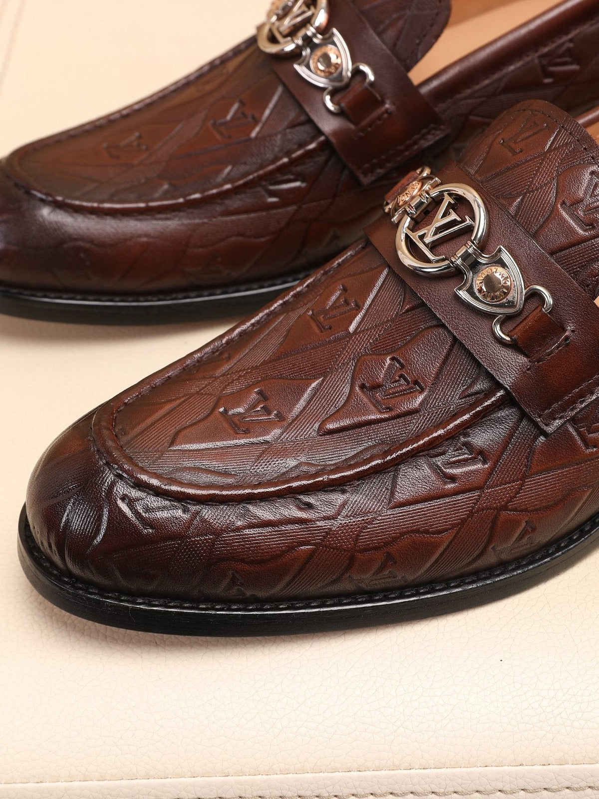 Louis Vuitton Dark Brown Embossed Loafers