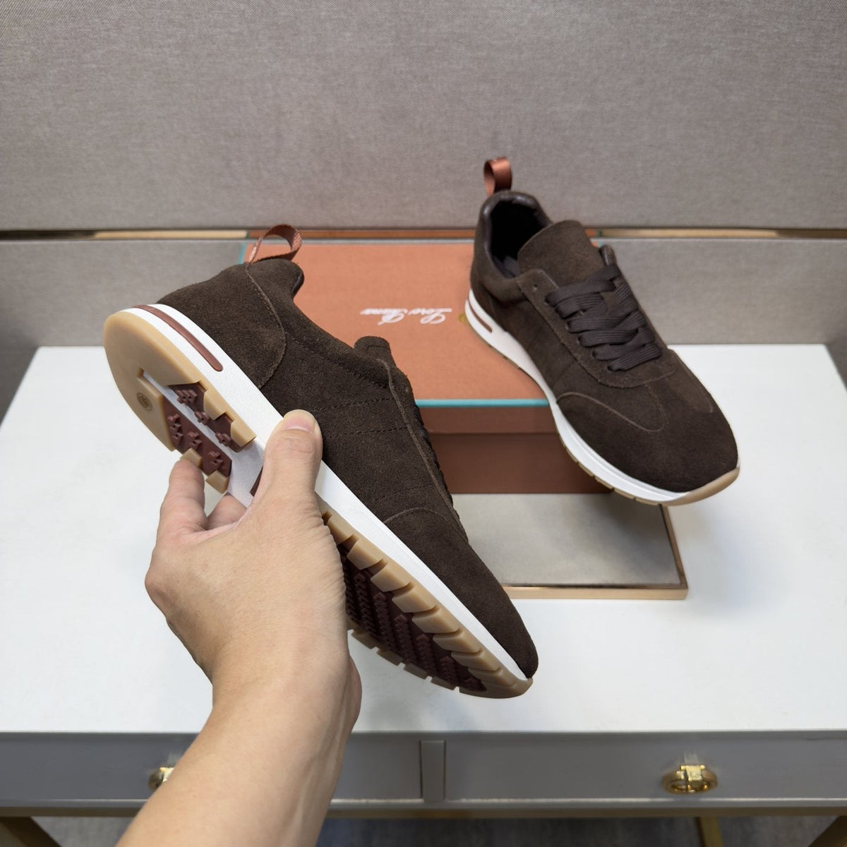 Men's Dark Brown Paneled Sneakers