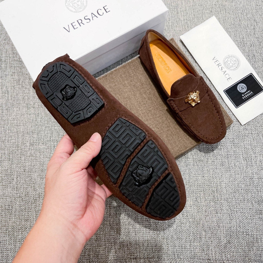 Versace Men's Brown Suede-Texture Loafers