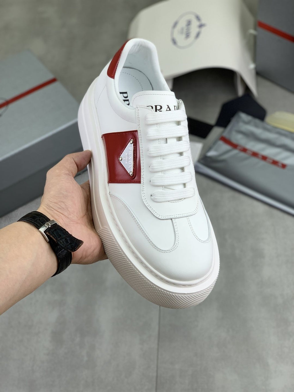 Prada Triangle Panel Low-Top Sneakers